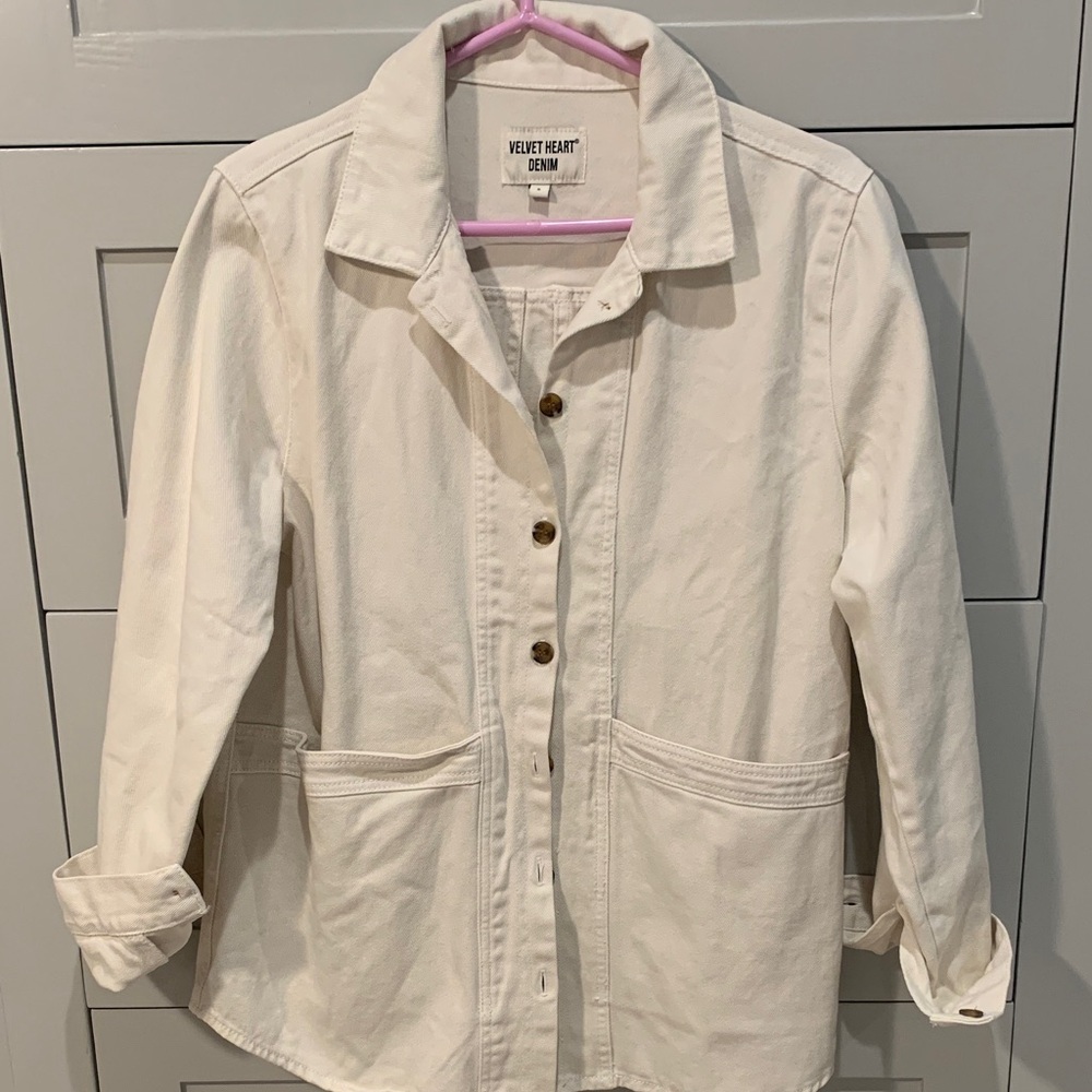 NWOT Oversized Velvet Heart Women's Off-White Denim Utility Jacket Small - Picture 3 of 13